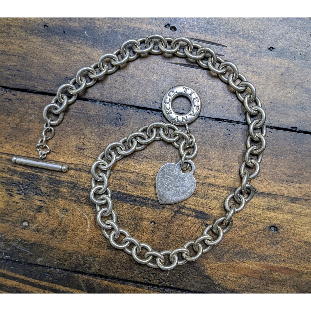 Tiffany & Co Silver Heart Charm Toggle Choker Necklace
